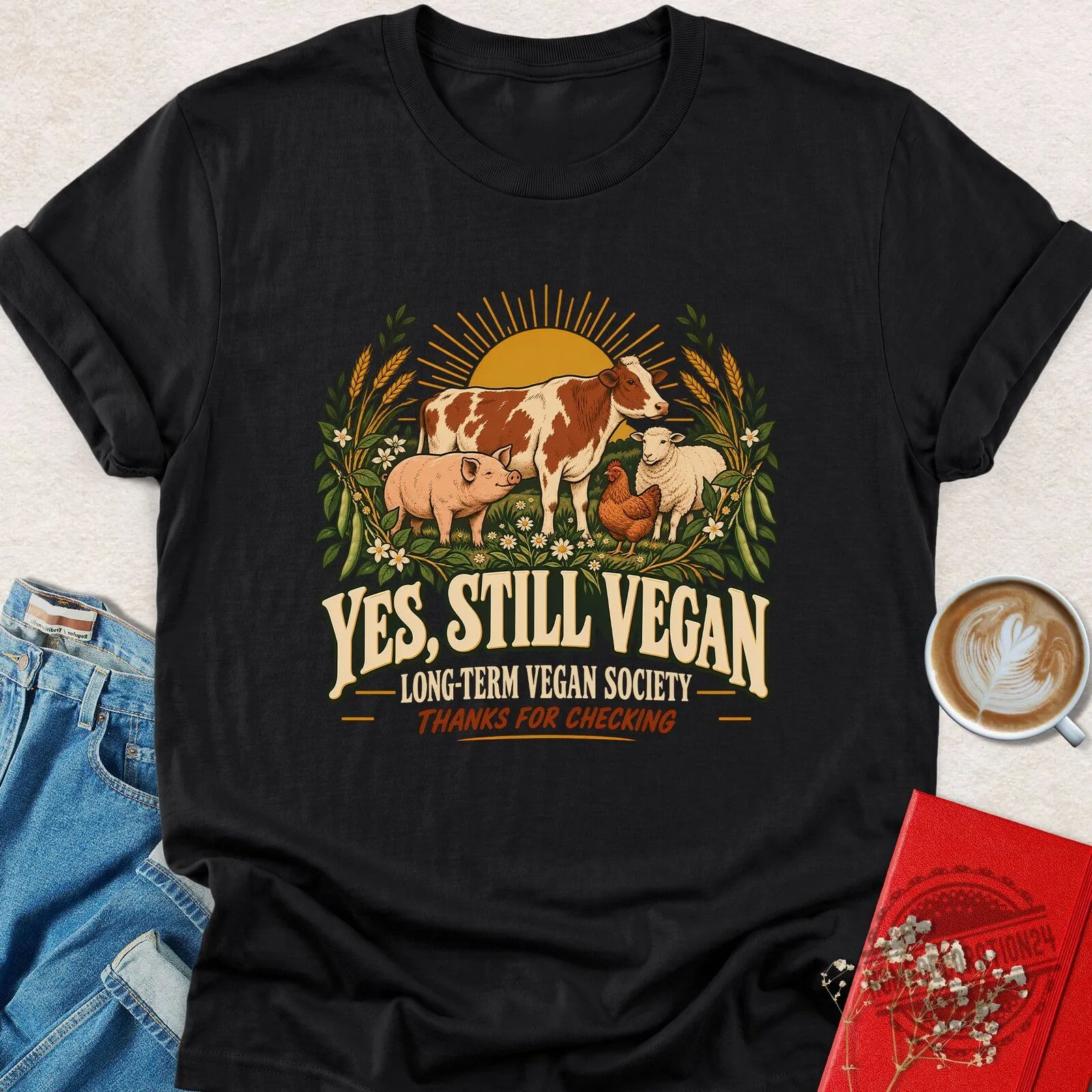 Yes Still Vegan Long Term Vegan Society Thanks For Checking T-Shirt 6 Yes Still Vegan Long Term Vegan Society Thanks For Checking T-Shirt