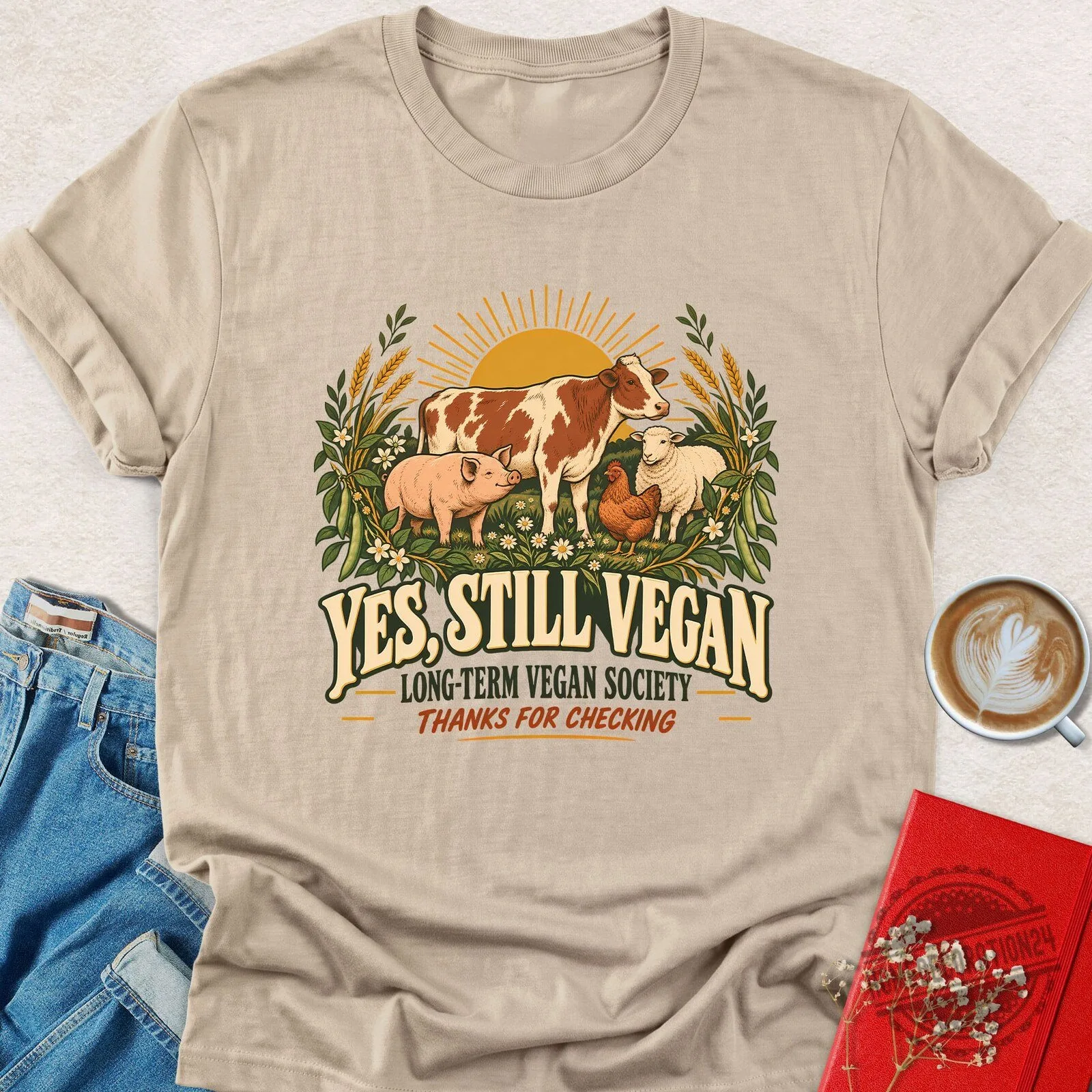 Yes Still Vegan Long Term Vegan Society Thanks For Checking T-Shirt 7 Yes Still Vegan Long Term Vegan Society Thanks For Checking T-Shirt