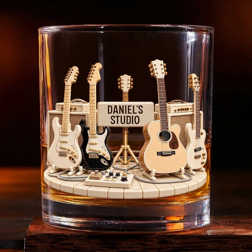 Personalized Guitar Collection Studio Whiskey Glass for Musicians and Guitarists 3 Personalized Guitar Collection Studio Whiskey Glass for Musicians and Guitarists