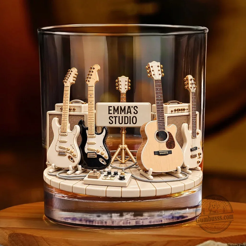 Personalized Guitar Collection Studio Whiskey Glass for Musicians and Guitarists 4 Personalized Guitar Collection Studio Whiskey Glass for Musicians and Guitarists