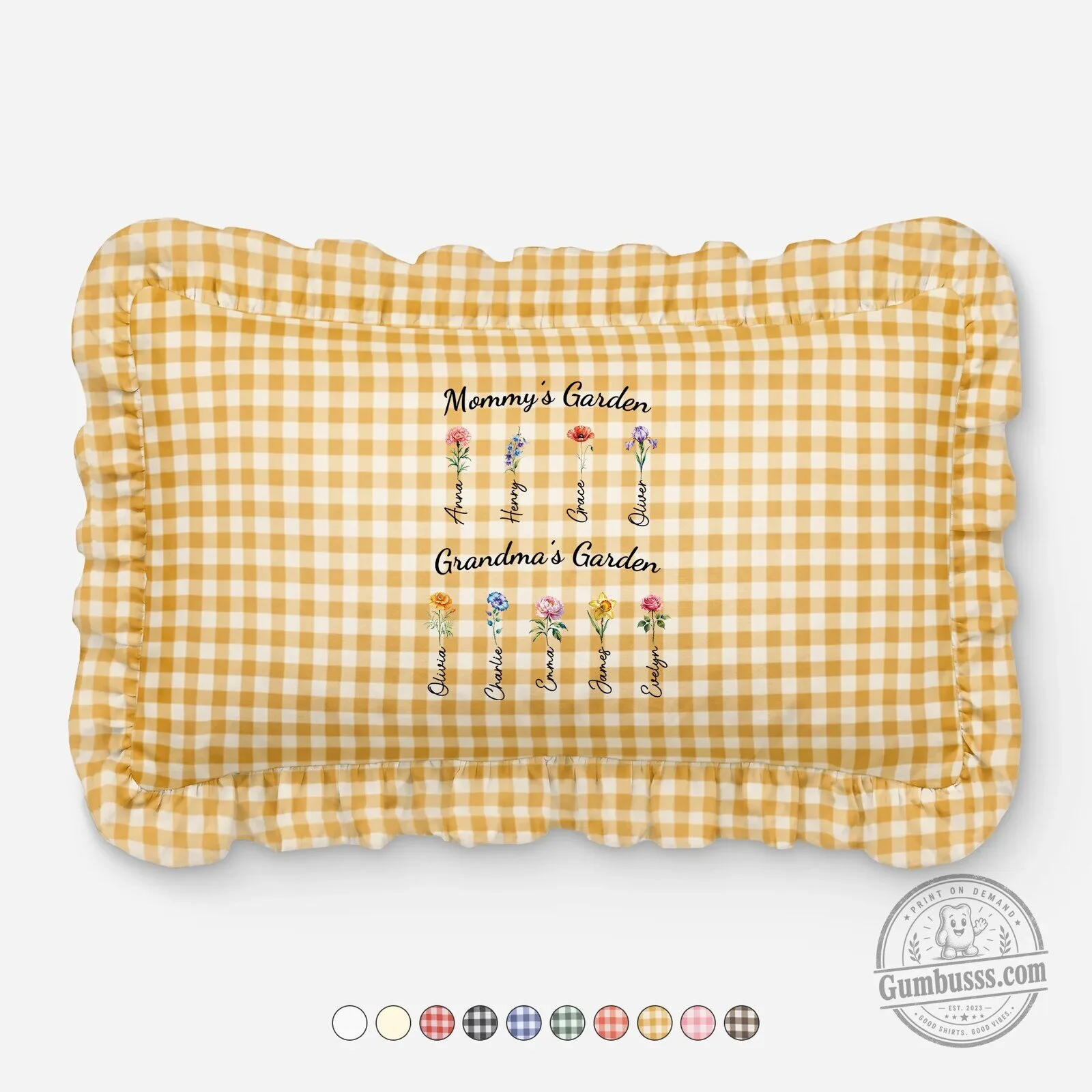 Personalized Mommy and Grandma's Garden Gingham Ruffle Pillow 8 Personalized Mommy and Grandma