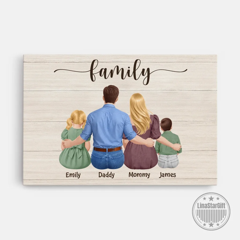 Personalized Family Portrait Canvas Wall Art with Custom Names Personalized Family Portrait Canvas Wall Art with Custom Names