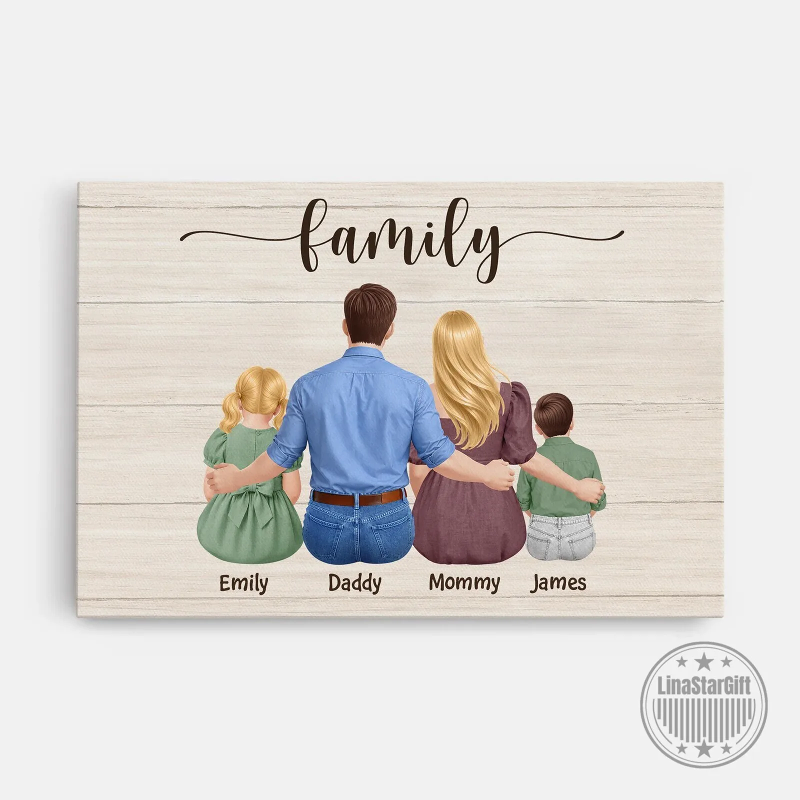 Personalized Family Portrait Canvas Wall Art with Custom Names 4 Personalized Family Portrait Canvas Wall Art with Custom Names