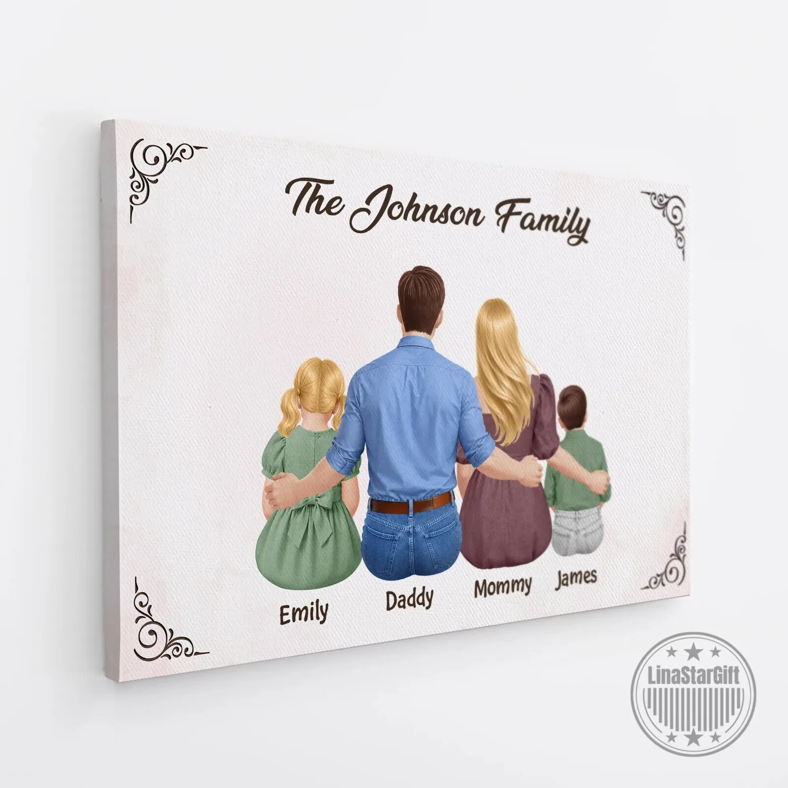 Personalized Family Portrait Canvas Wall Art with Custom Names 5 Personalized Family Portrait Canvas Wall Art with Custom Names