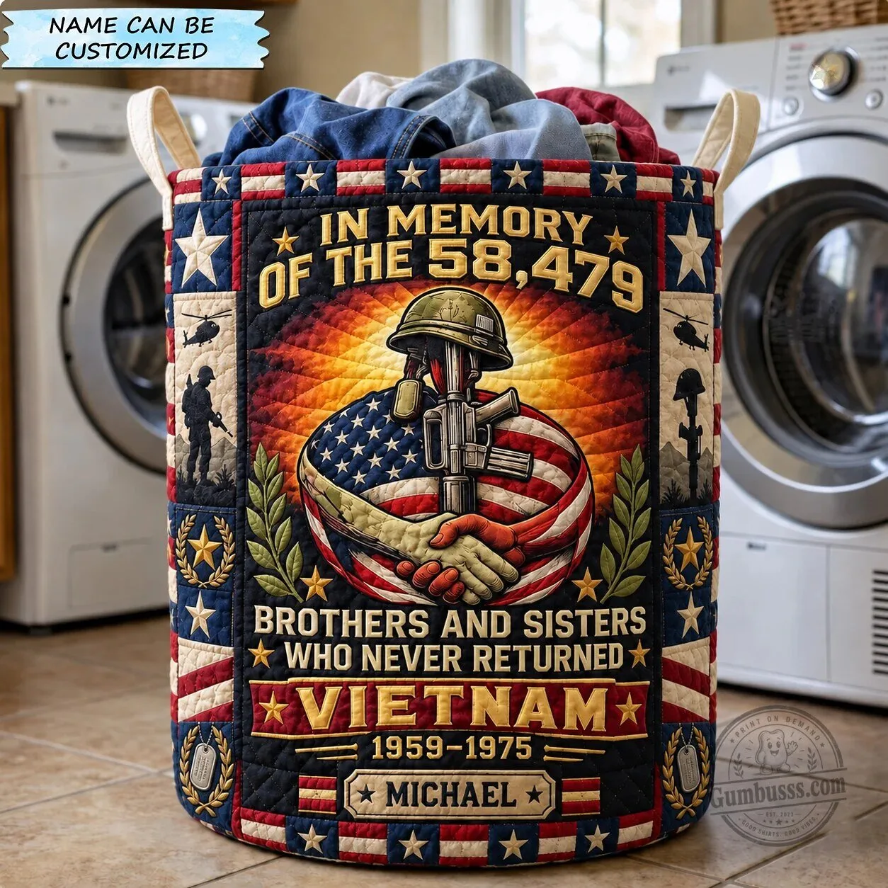 Vietnam Veterans Memorial Quilted Laundry Basket
