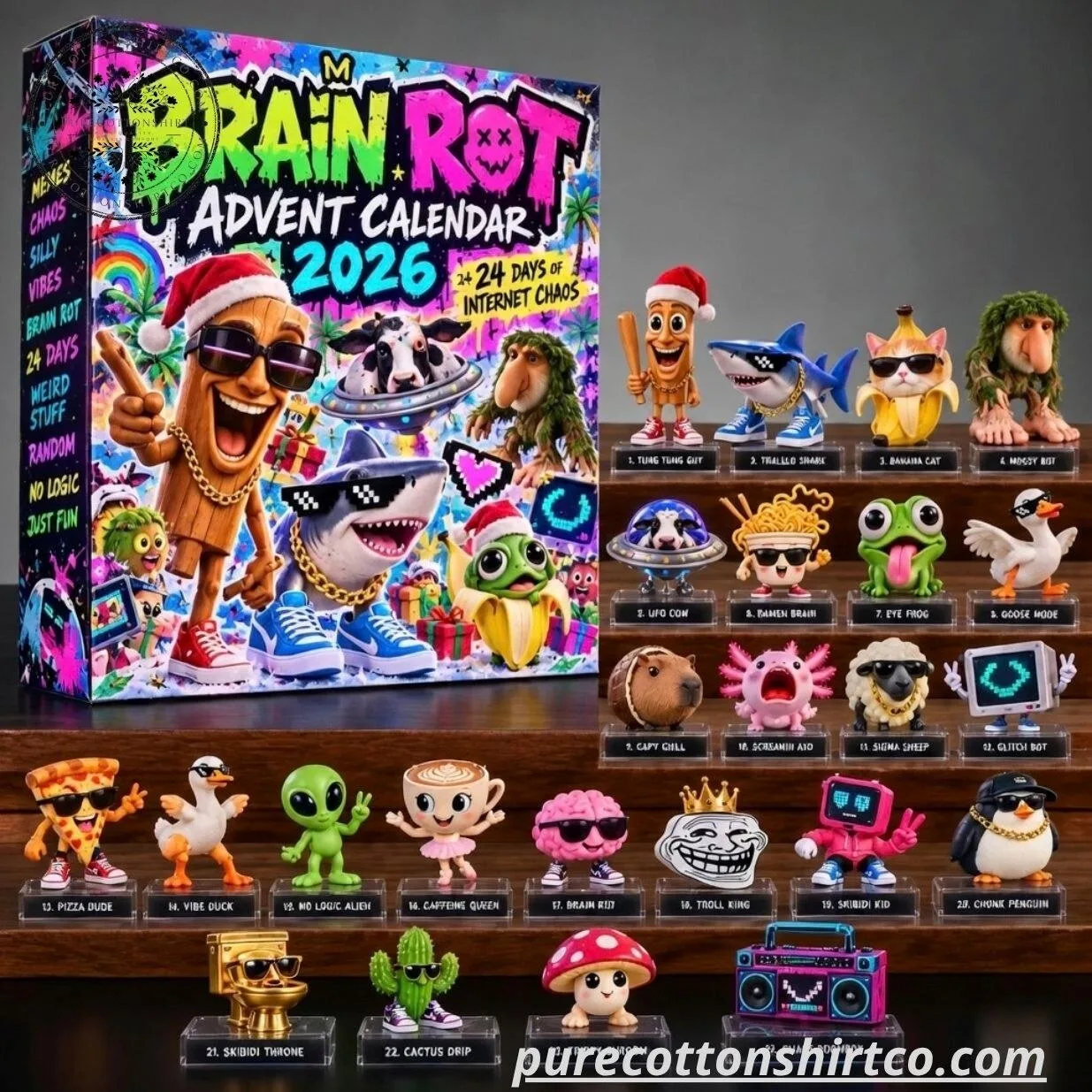 Brainrot Advent Calendar 2026 – 24 Days Internet Chaos Mini Acrylic Ornament Box