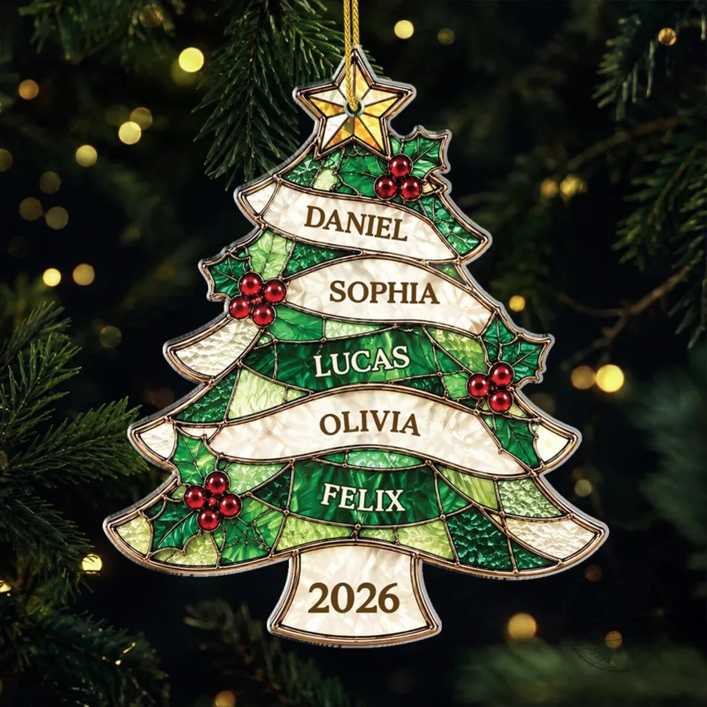 Personalized Family Tree Christmas Ornament with Names and Year Personalized Family Tree Christmas Ornament with Names and Year