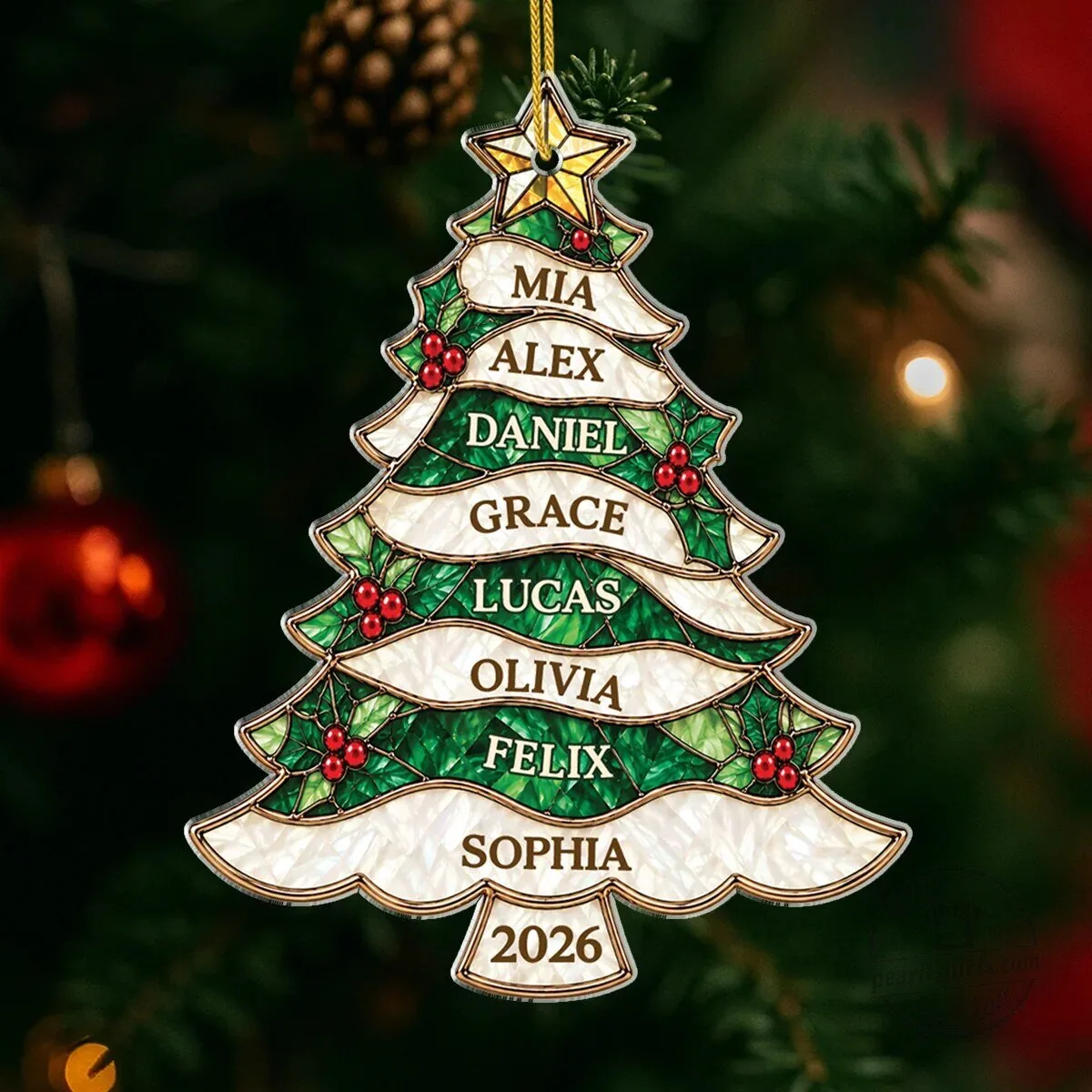 Personalized Family Tree Christmas Ornament with Names and Year 7 Personalized Family Tree Christmas Ornament with Names and Year