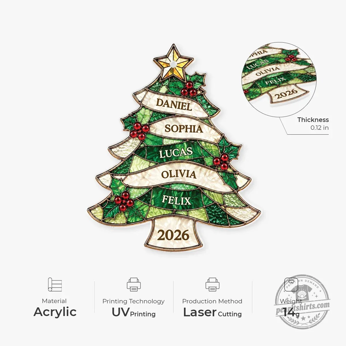 Personalized Family Tree Christmas Ornament with Names and Year 8 Personalized Family Tree Christmas Ornament with Names and Year