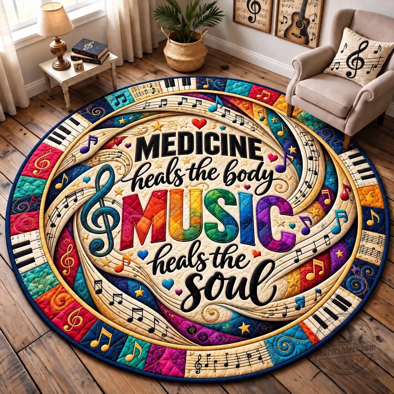 Medicine Heals The Body Music Heals The Soul Round Rug