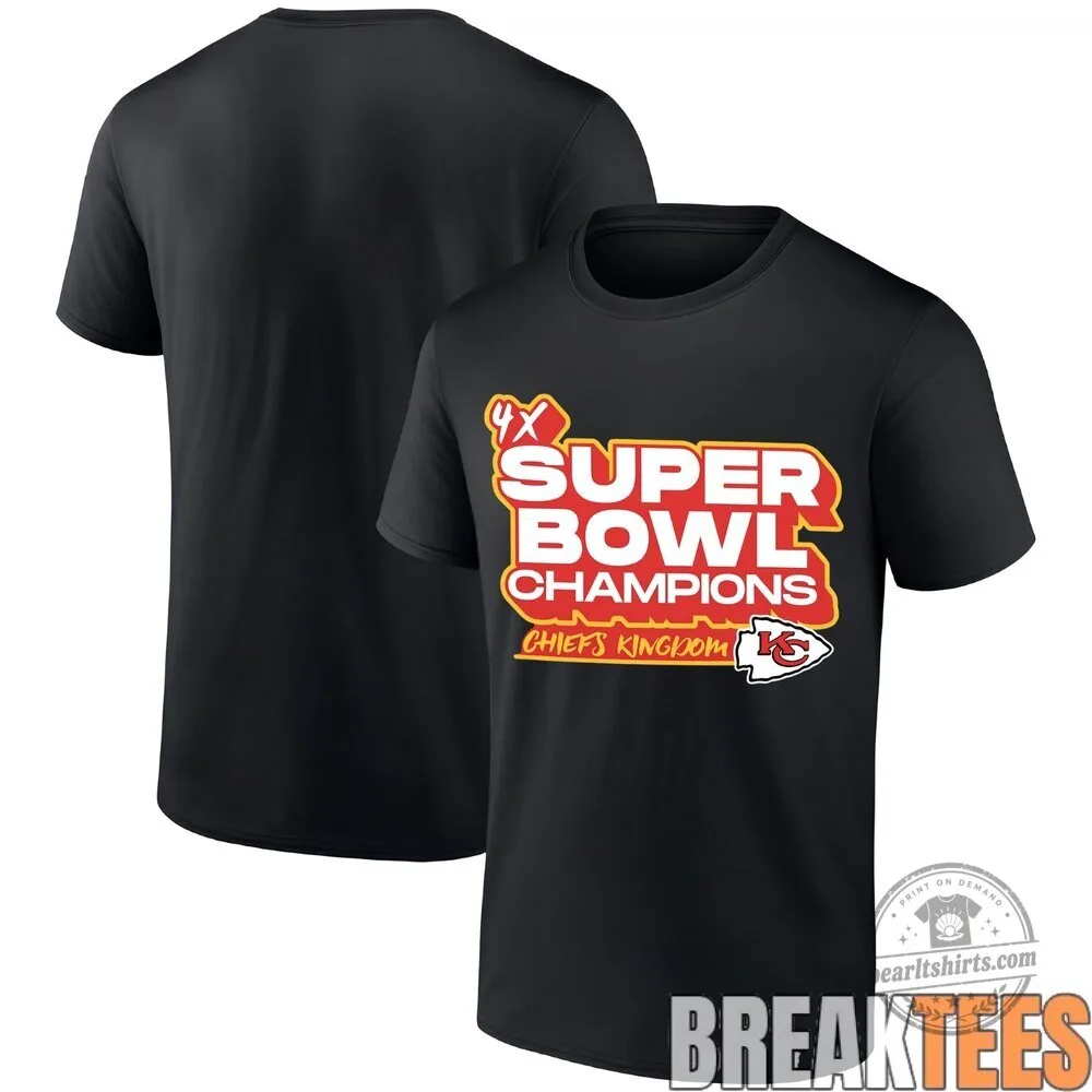 Kansas City Chiefs Four Time Super Bowl Champions Black Fanatics T-Shirt