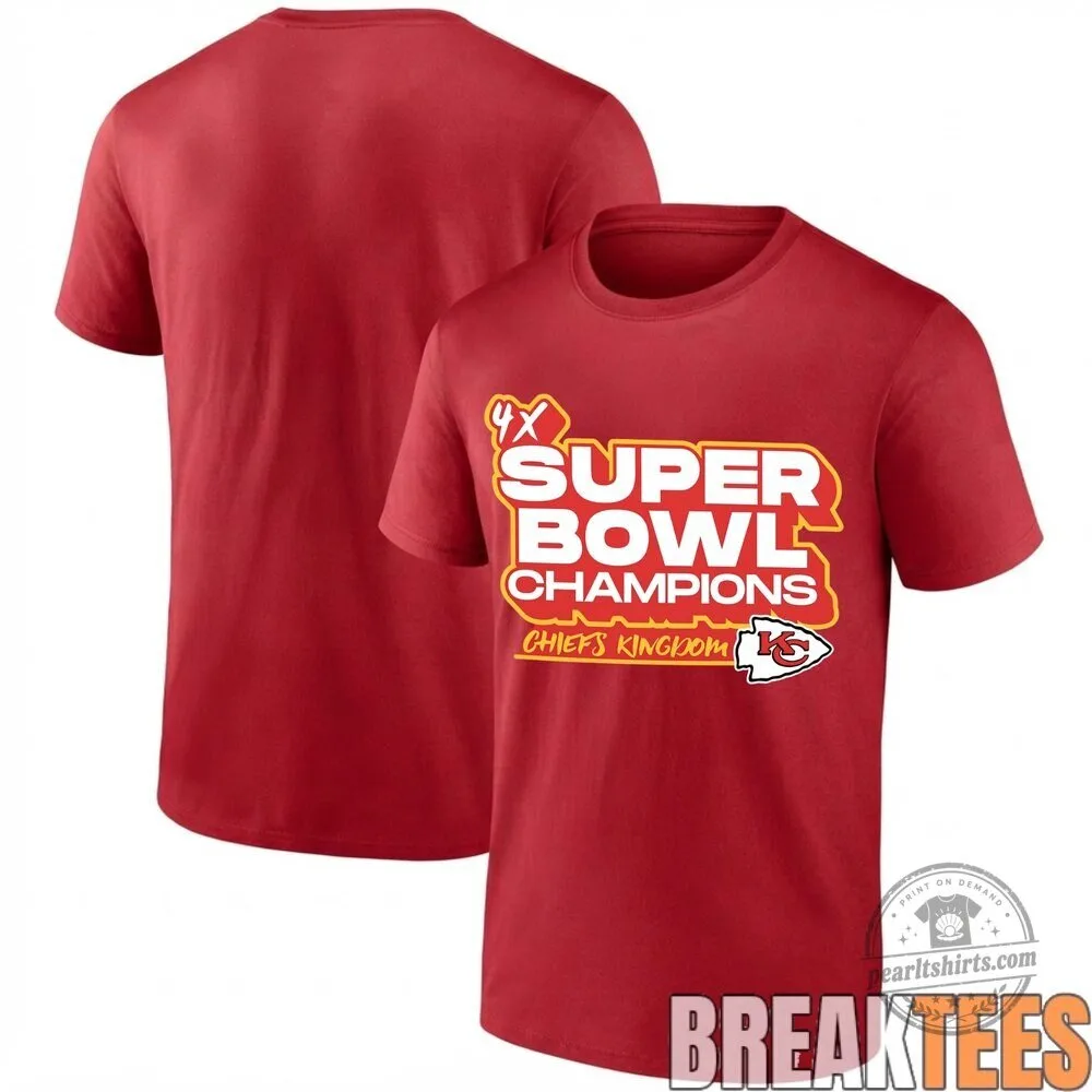 Kansas City Chiefs Four Time Super Bowl Champions Black Fanatics T-Shirt 10 Kansas City Chiefs Four Time Super Bowl Champions Black Fanatics T-Shirt