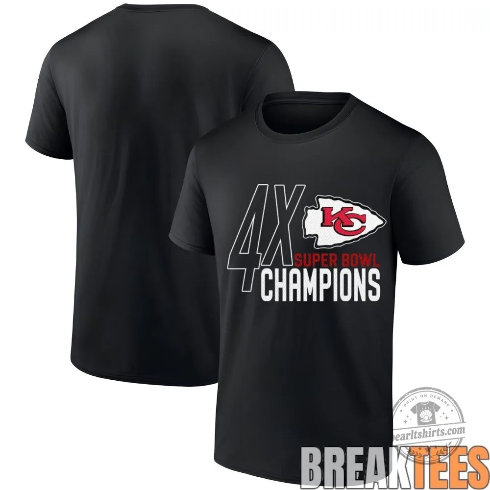 Kansas City Chiefs Four Time Super Bowl Champions Black Fanatics T-Shirt 12 Kansas City Chiefs Four Time Super Bowl Champions Black Fanatics T-Shirt