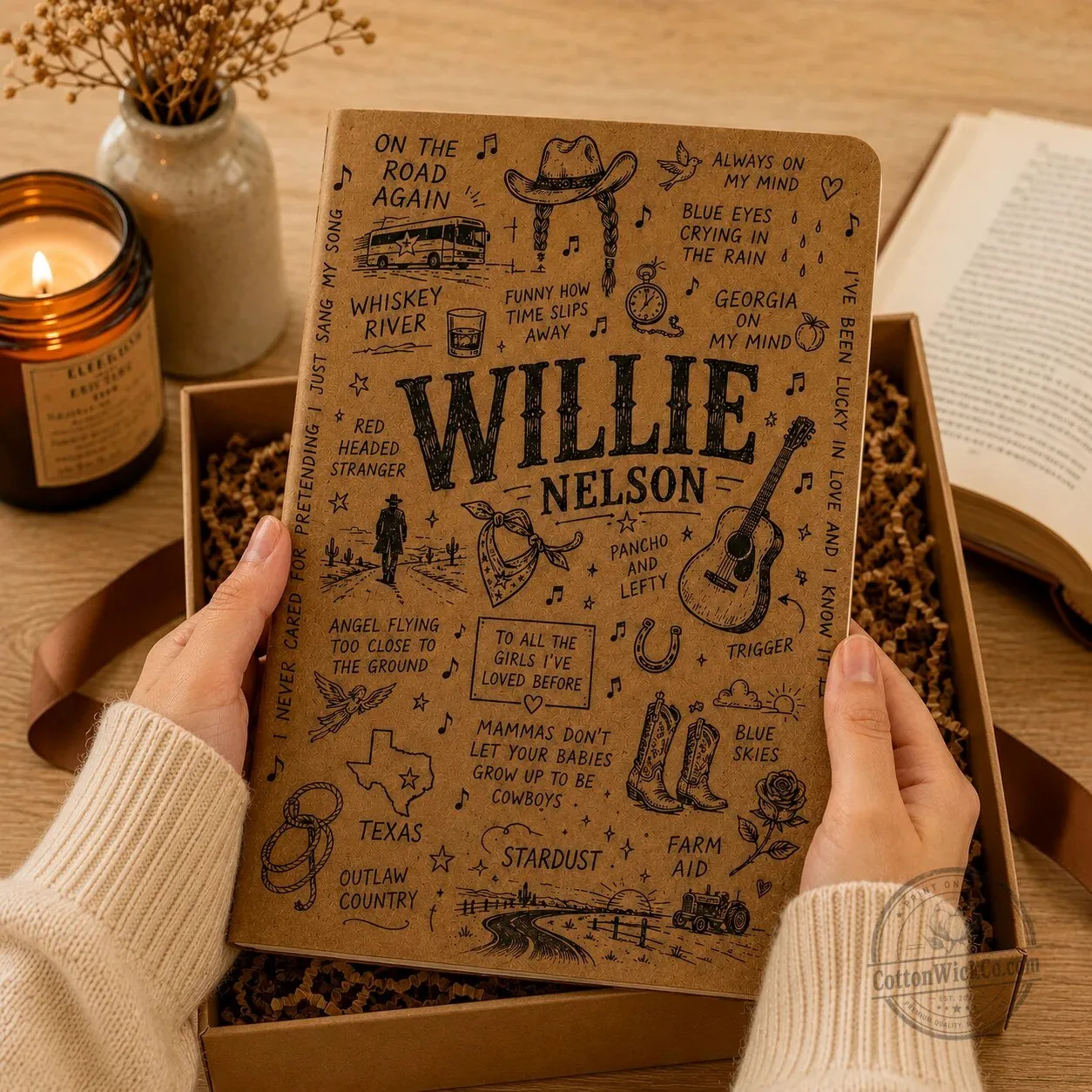 Country Music Willie Nelson Song Lyrics and Album Art Hardcover Journal