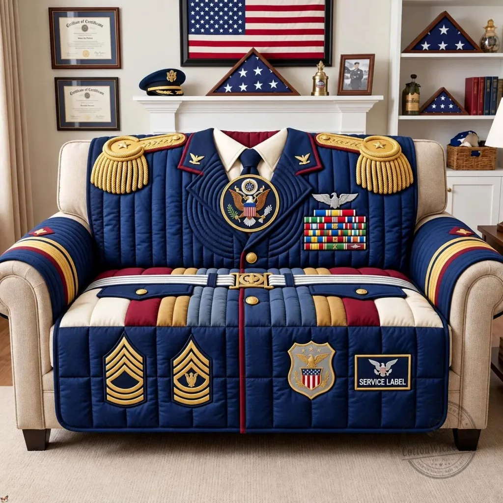 Military Officer Dress Blues Quilted Sofa Cover Military Officer Dress Blues Quilted Sofa Cover
