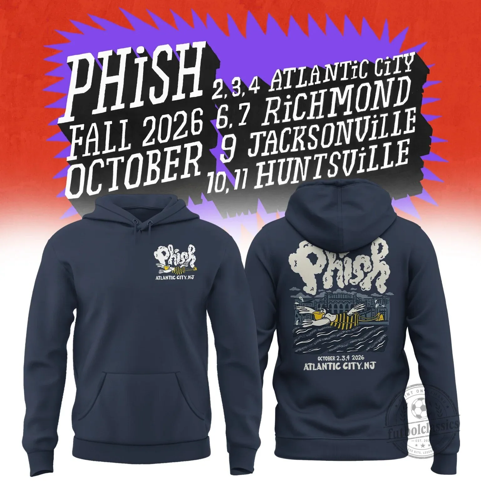 Phish Atlantic City Fall 2026 Concert Tour Dates Music Band Hoodie