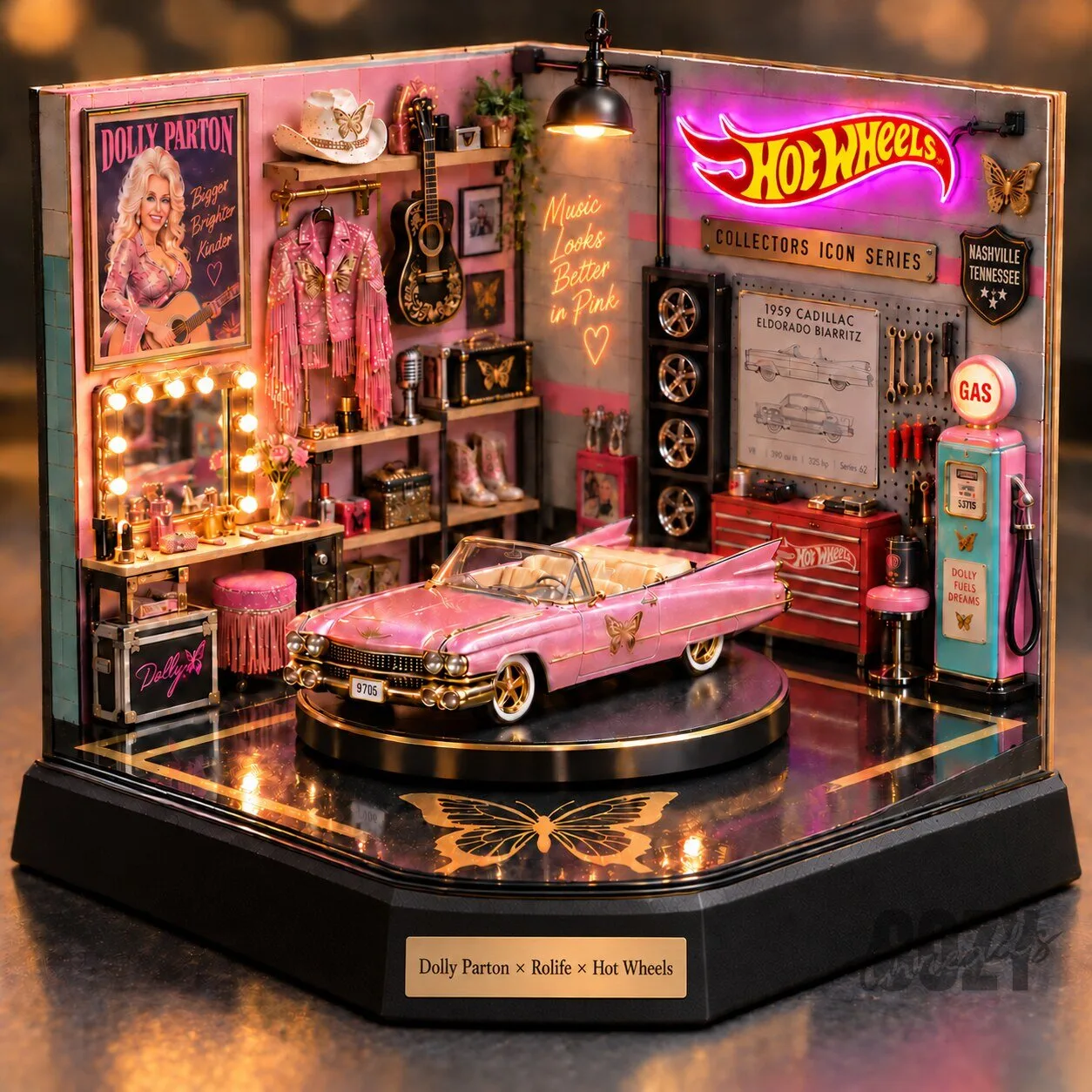 Dolly Parton Hot Wheels Pink Cadillac Eldorado Biarritz Collectible Diorama 1 Dolly Parton Hot Wheels Pink Cadillac Eldorado Biarritz Collectible Diorama