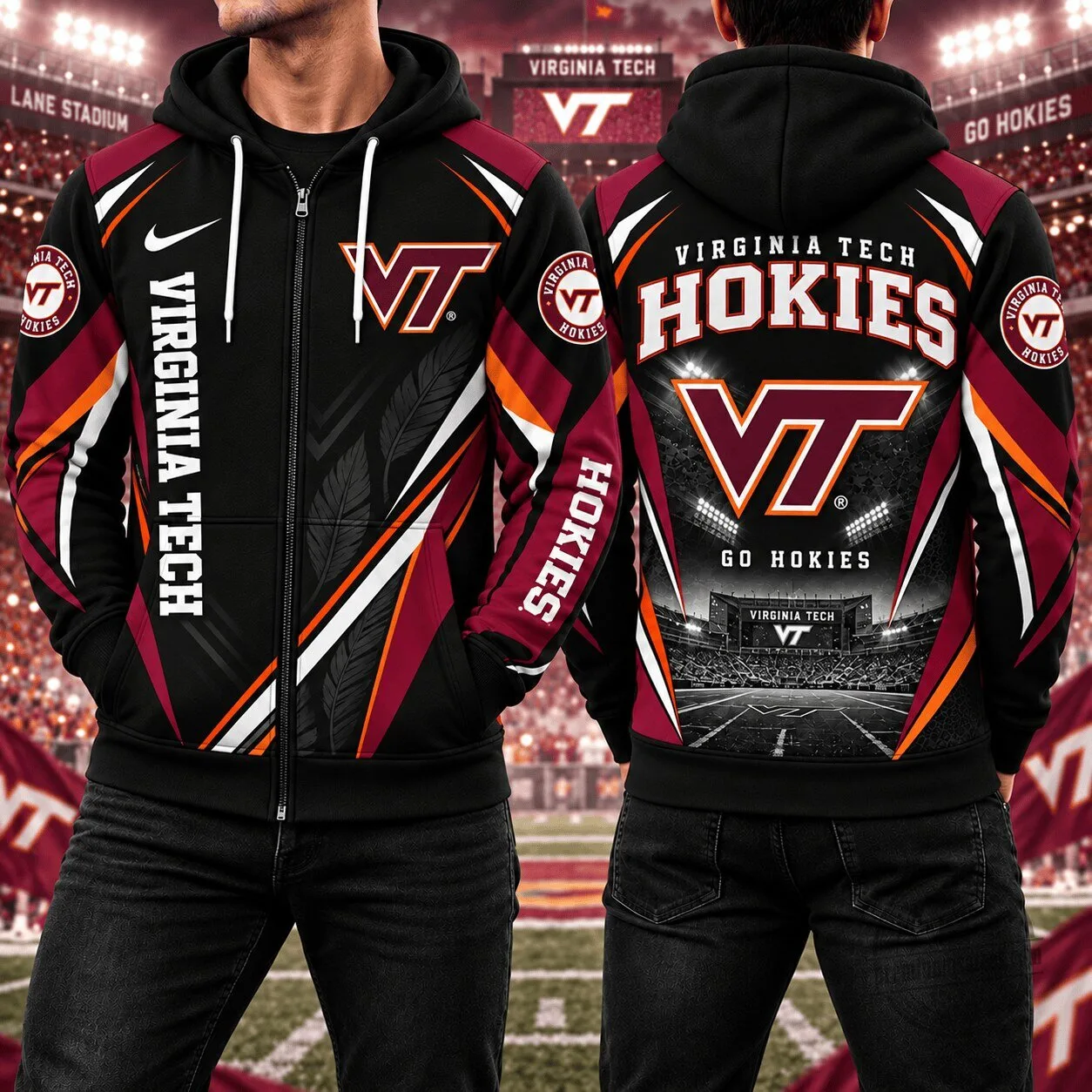 Virginia Tech Hokies Football Team Game Day Zip Up Hoodie
