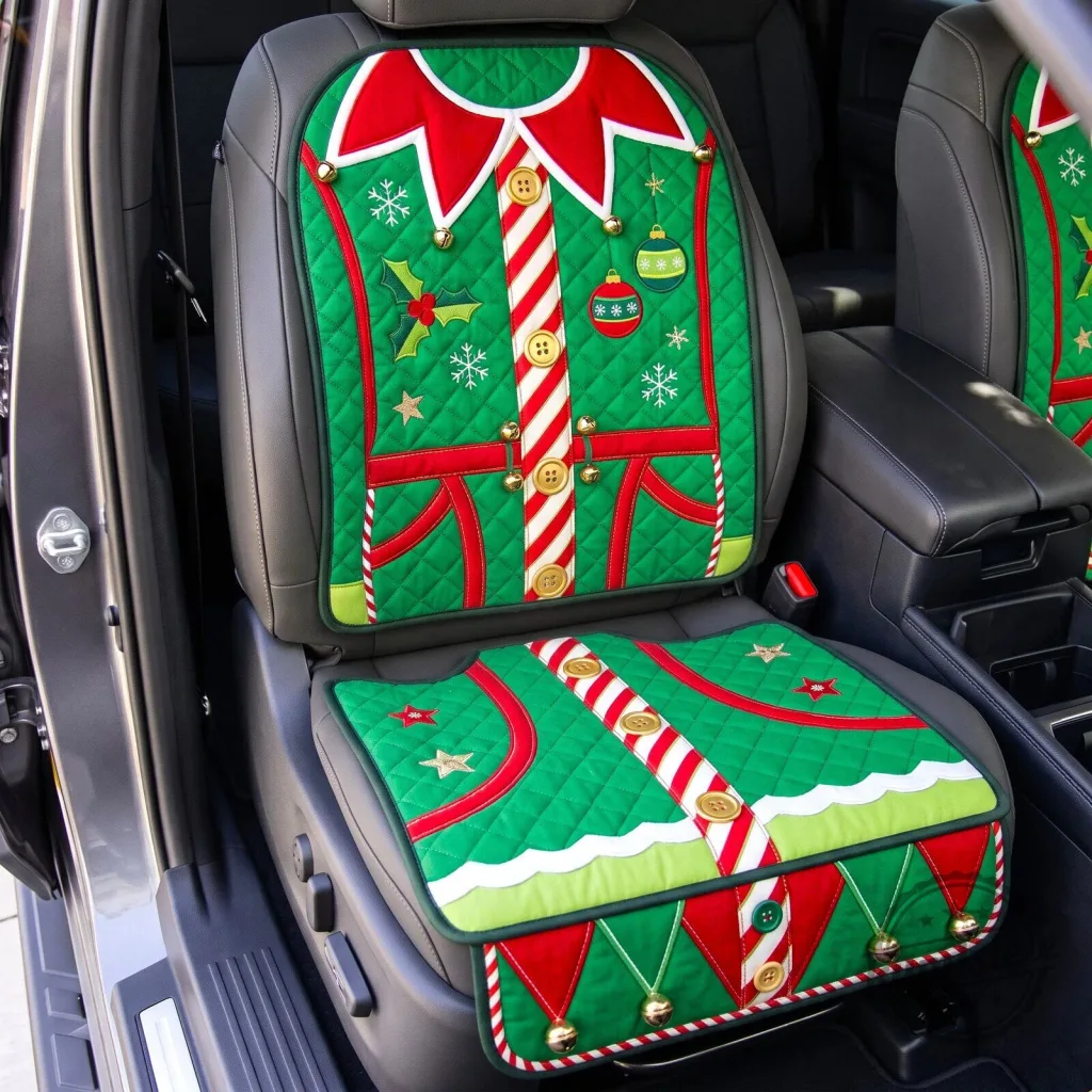Festive Christmas Elf Costume Quilted Car Seat Cover Protector Festive Christmas Elf Costume Quilted Car Seat Cover Protector
