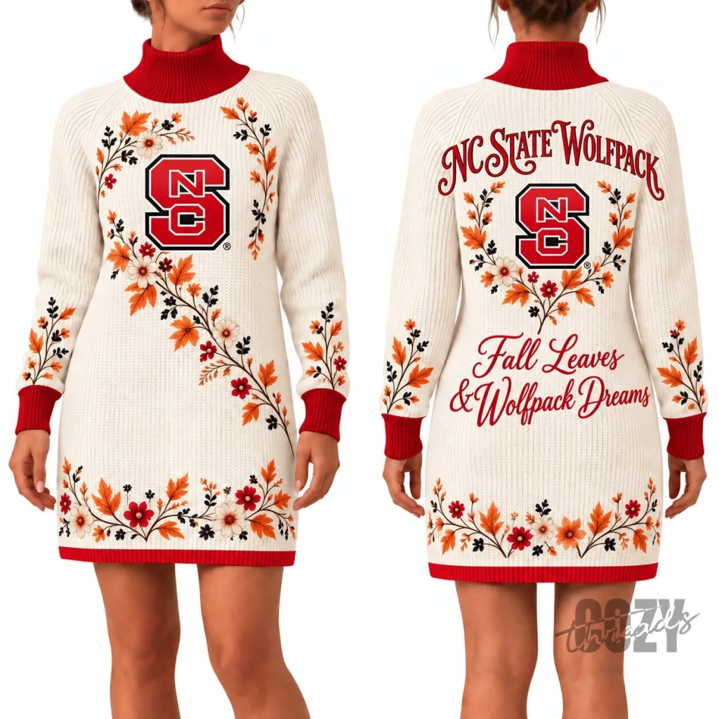 North Carolina State Wolfpack Fall Leaves Women's Sweater Dress North Carolina State Wolfpack Fall Leaves Women's Sweater Dress