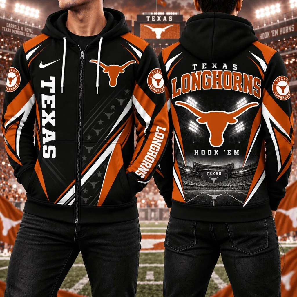Texas Longhorns Football Team Stadium Design Full Zip Hoodie Texas Longhorns Football Team Stadium Design Full Zip Hoodie