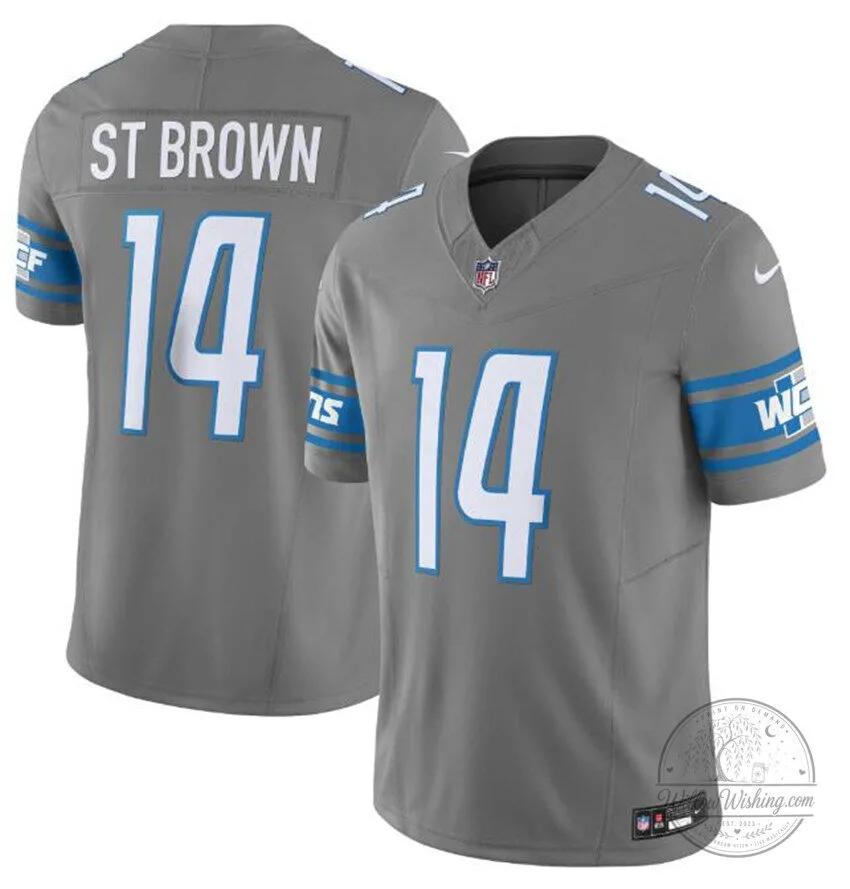 Amon-Ra St. Brown Detroit Lions Gray Football Jersey