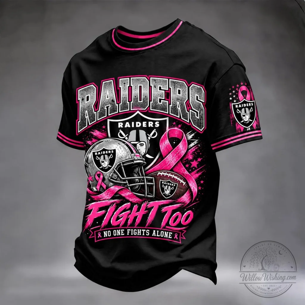 Las Vegas Raiders Breast Cancer Awareness Fight Too No One Fights Alone T-Shirt Las Vegas Raiders Breast Cancer Awareness Fight Too No One Fights Alone T-Shirt