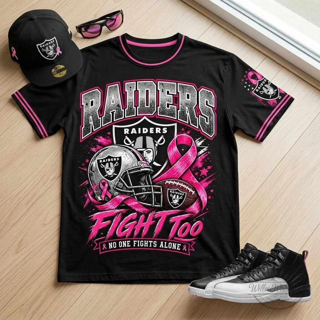 Las Vegas Raiders Breast Cancer Awareness Fight Too No One Fights Alone T-Shirt 12 Las Vegas Raiders Breast Cancer Awareness Fight Too No One Fights Alone T-Shirt
