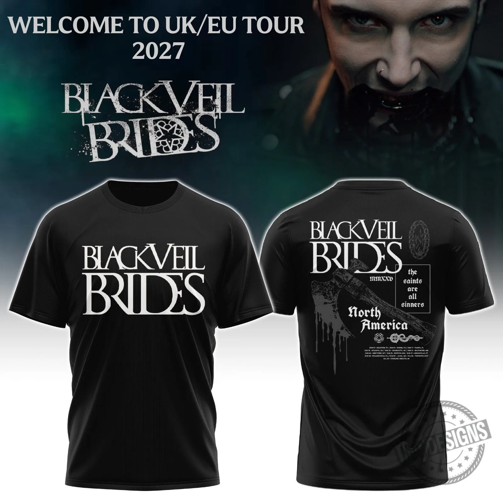 Black Veil Brides North America Tour 2025 Graphic T-Shirt 1 Black Veil Brides North America Tour 2025 Graphic T-Shirt