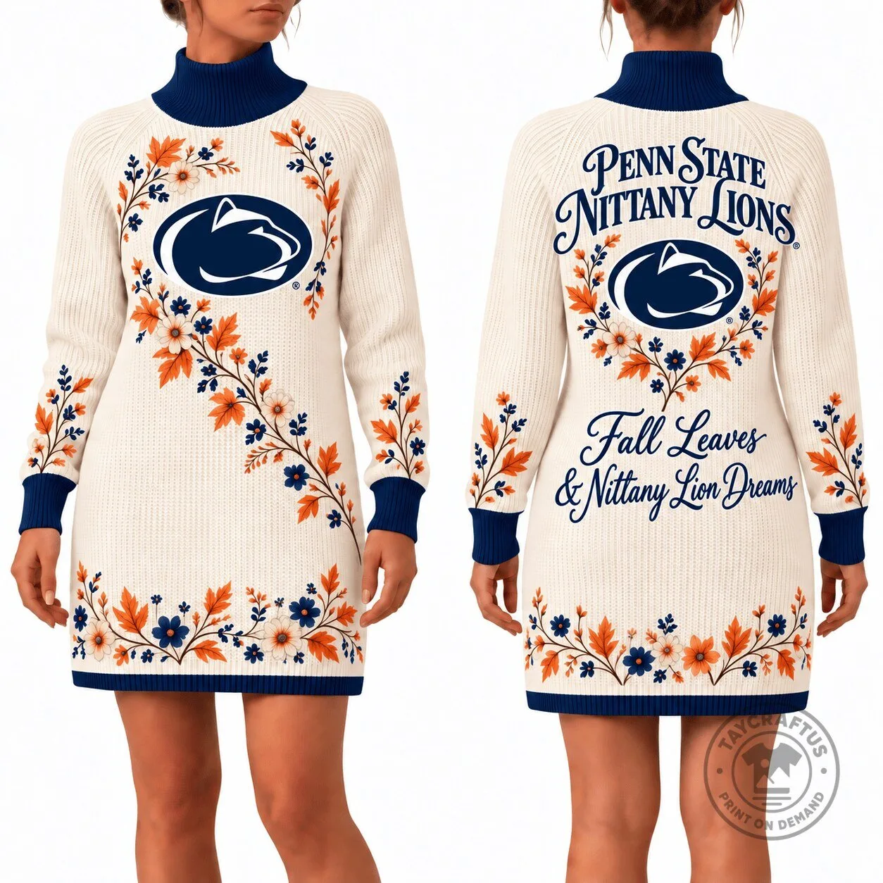 Penn State Nittany Lions Fall Leaves and Nittany Lion Dreams Sweater Dress