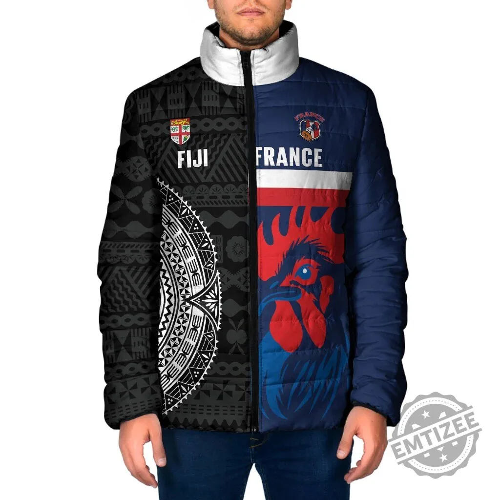 Fiji and France Rugby Padded Jacket Flying Fijian Les Bleus Together