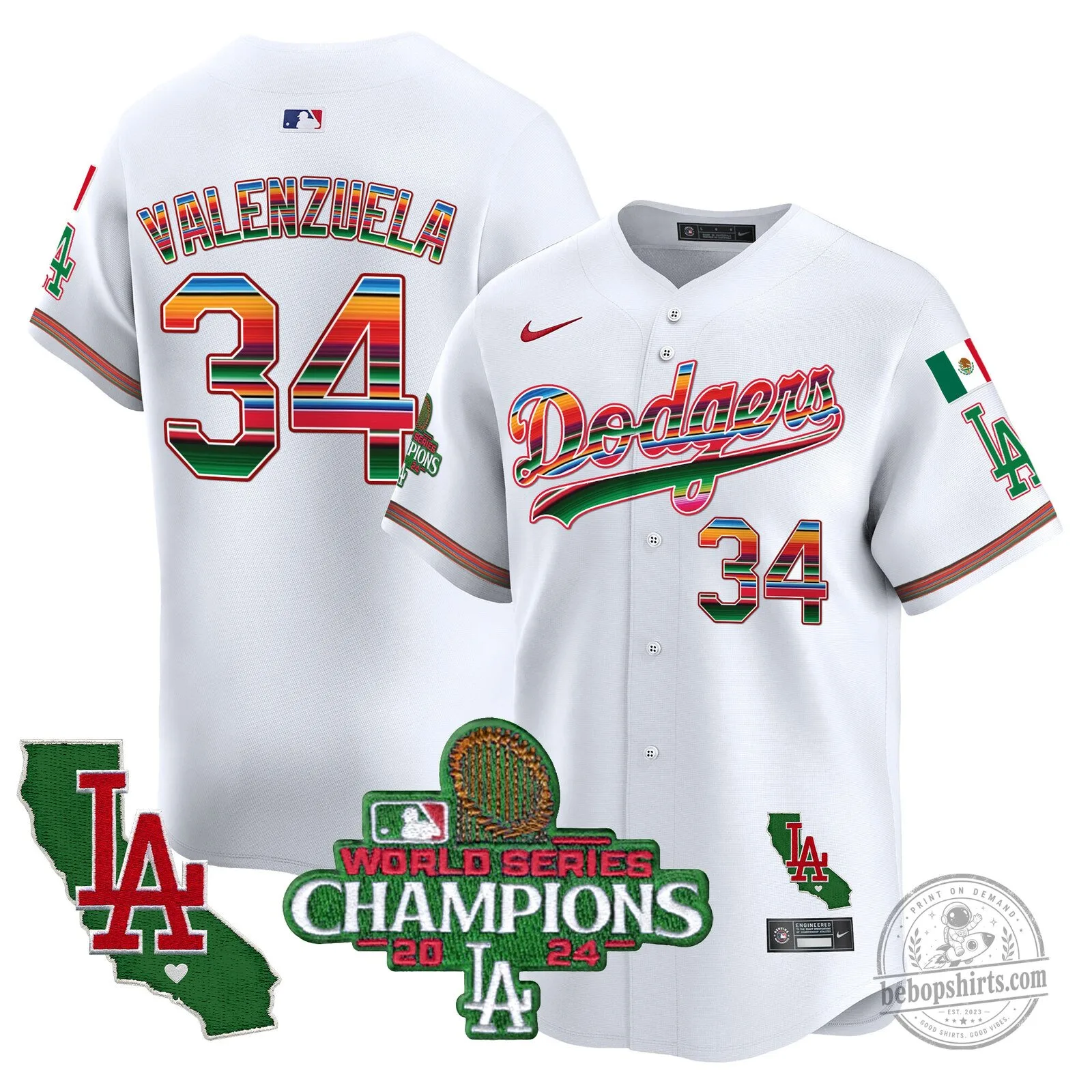 Dodgers Valenzuela 34 Mexico World Series Champions Baseball Jersey