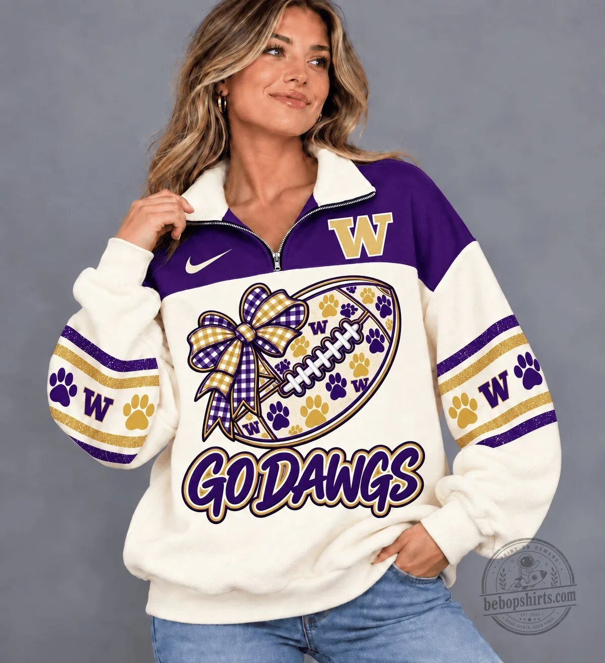 Washington Huskies Football Go Dawgs Quarter-Zip Sweatshirt for Women