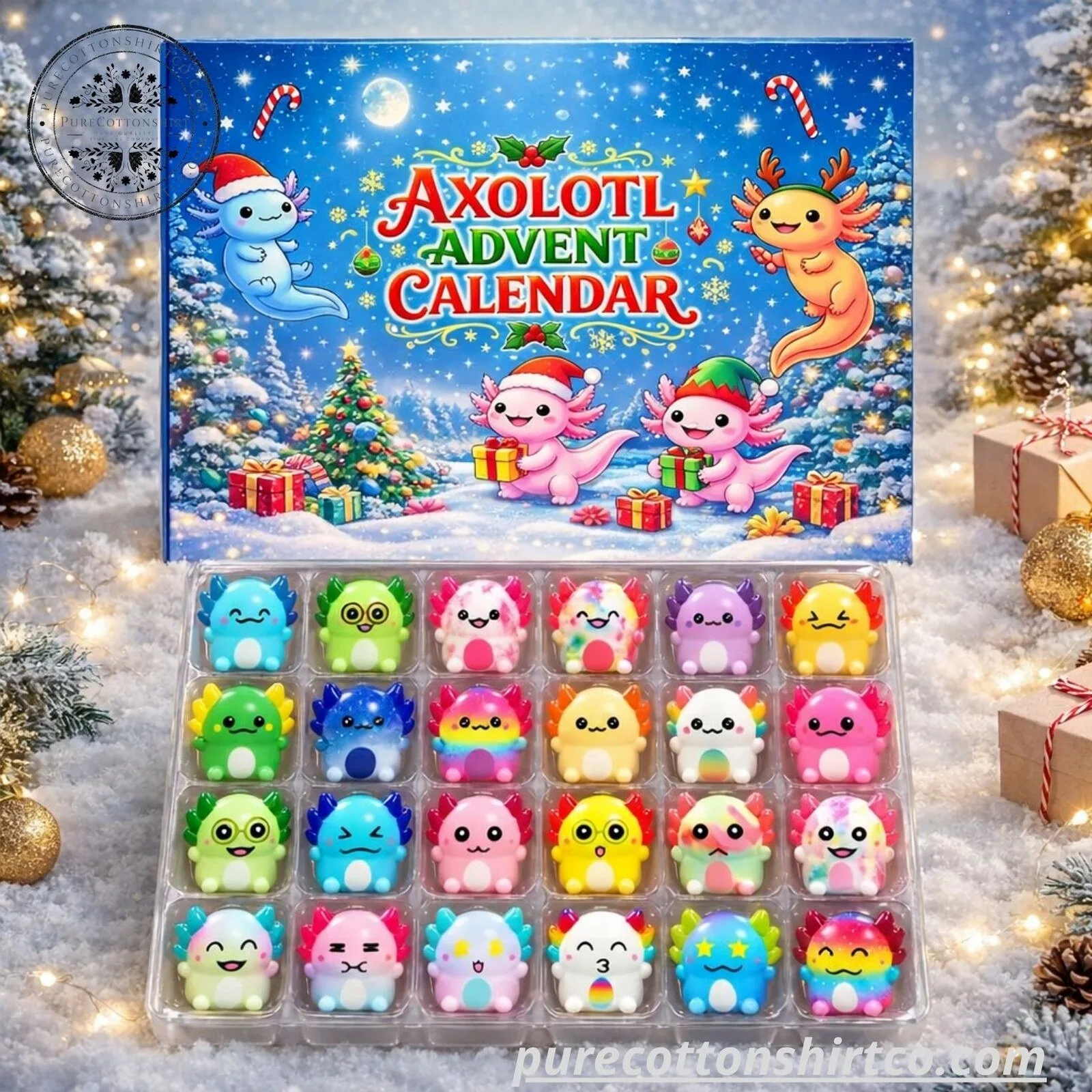 24 Days Squishy Axolotl Advent Calendar 2026 – Cute Animal Lover Christmas Gift