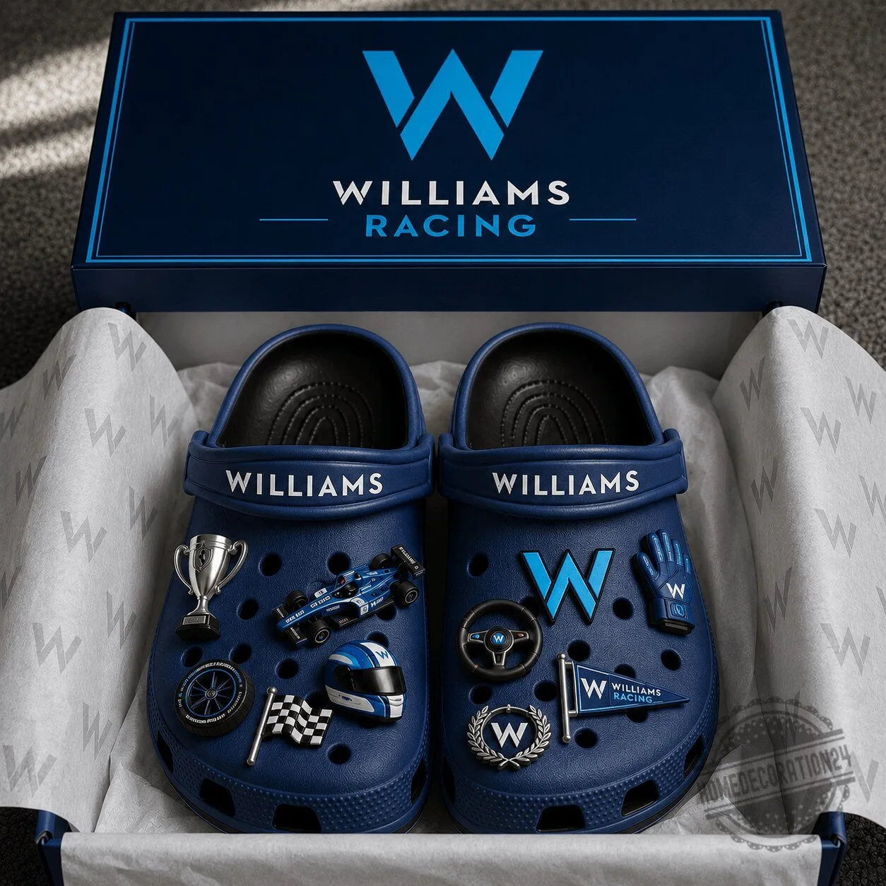 Williams Racing Formula 1 Team Blue Clogs with Jibbitz Charms
