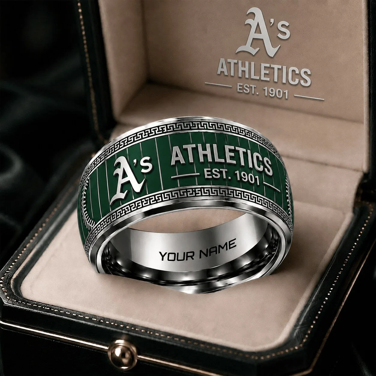 Oakland Athletics Baseball Team Logo Ring, Personalized Tungsten Steel Band
