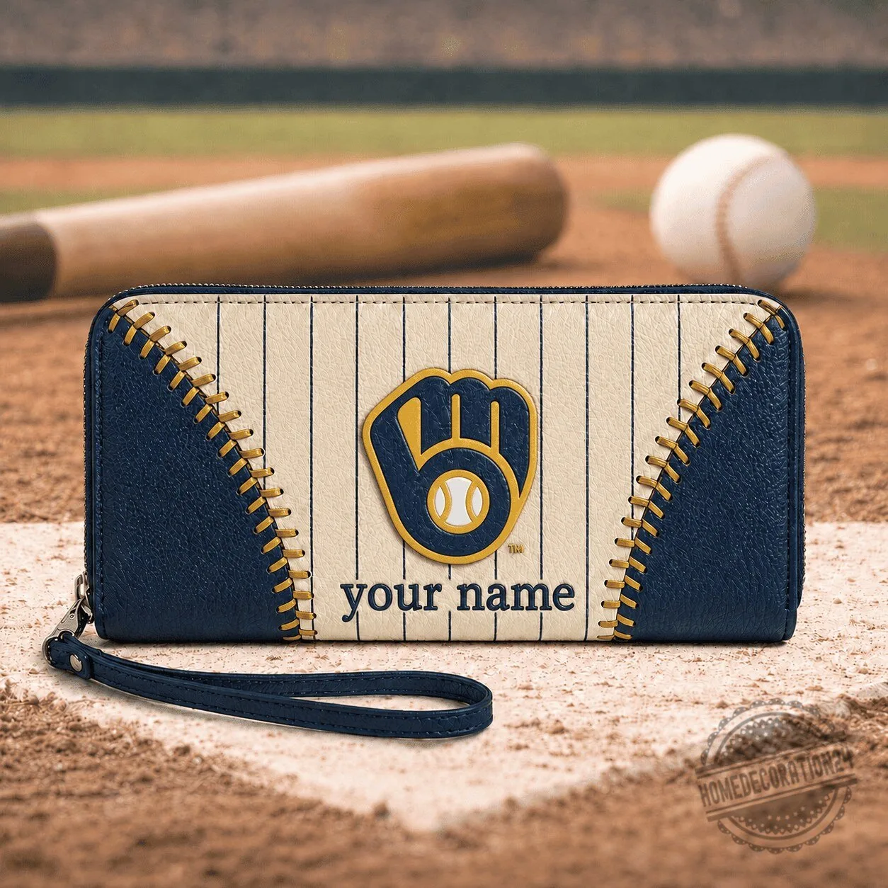 Milwaukee Brewers Baseball Personalized Leather Zipper Wallet