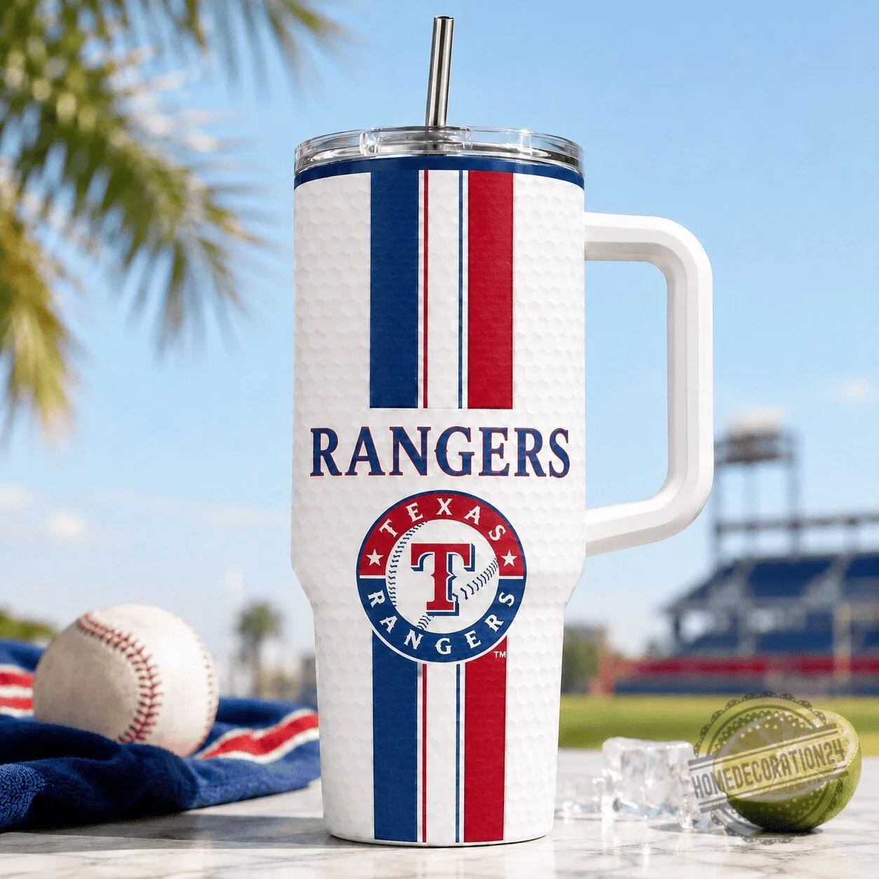Texas Rangers Baseball Team Logo Insulated Tumbler with Handle and Straw