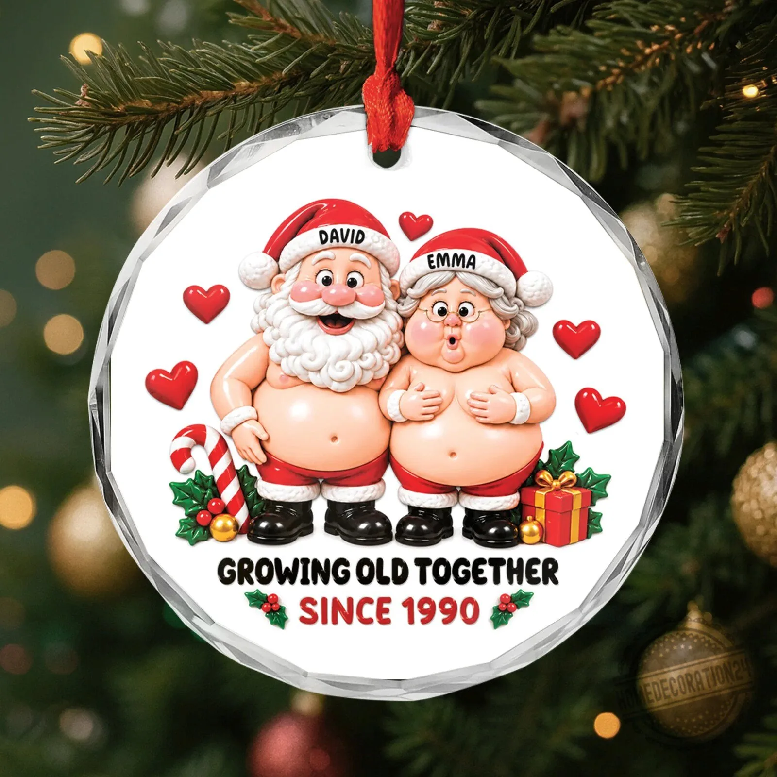 Growing Old Together Couple Christmas Ornament Personalized with Names and Year