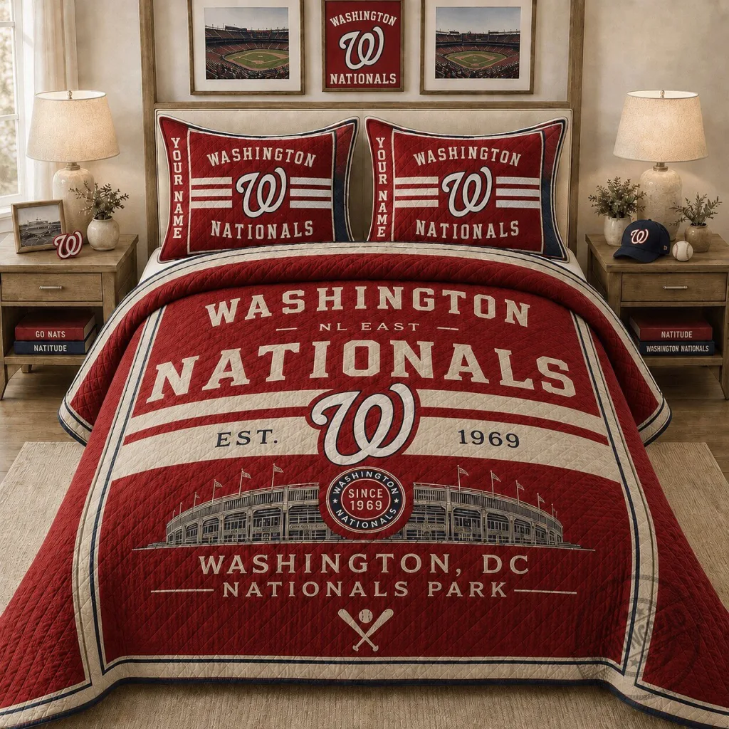 Washington Nationals Baseball Team Vintage Quilted Bedding Set Washington Nationals Baseball Team Vintage Quilted Bedding Set