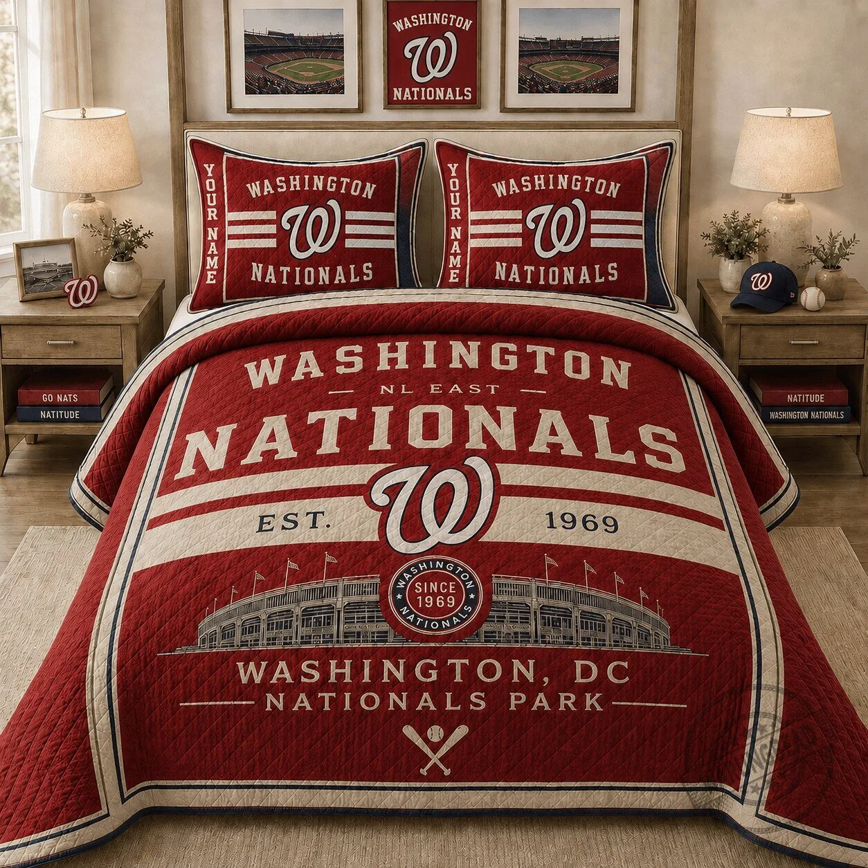 Washington Nationals Baseball Team Vintage Quilted Bedding Set