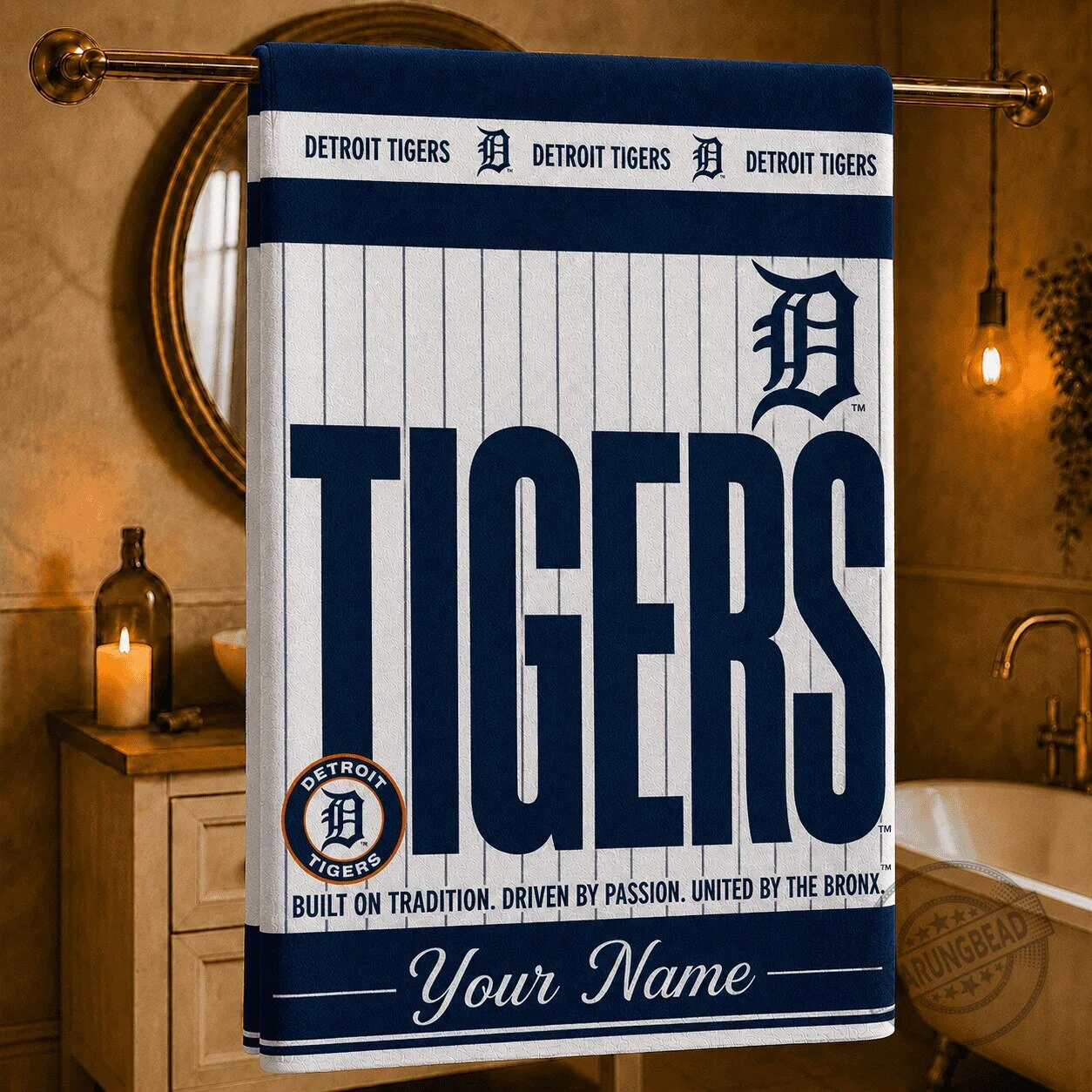 Detroit Tigers Baseball Team Personalized Striped Fan Bath Towel