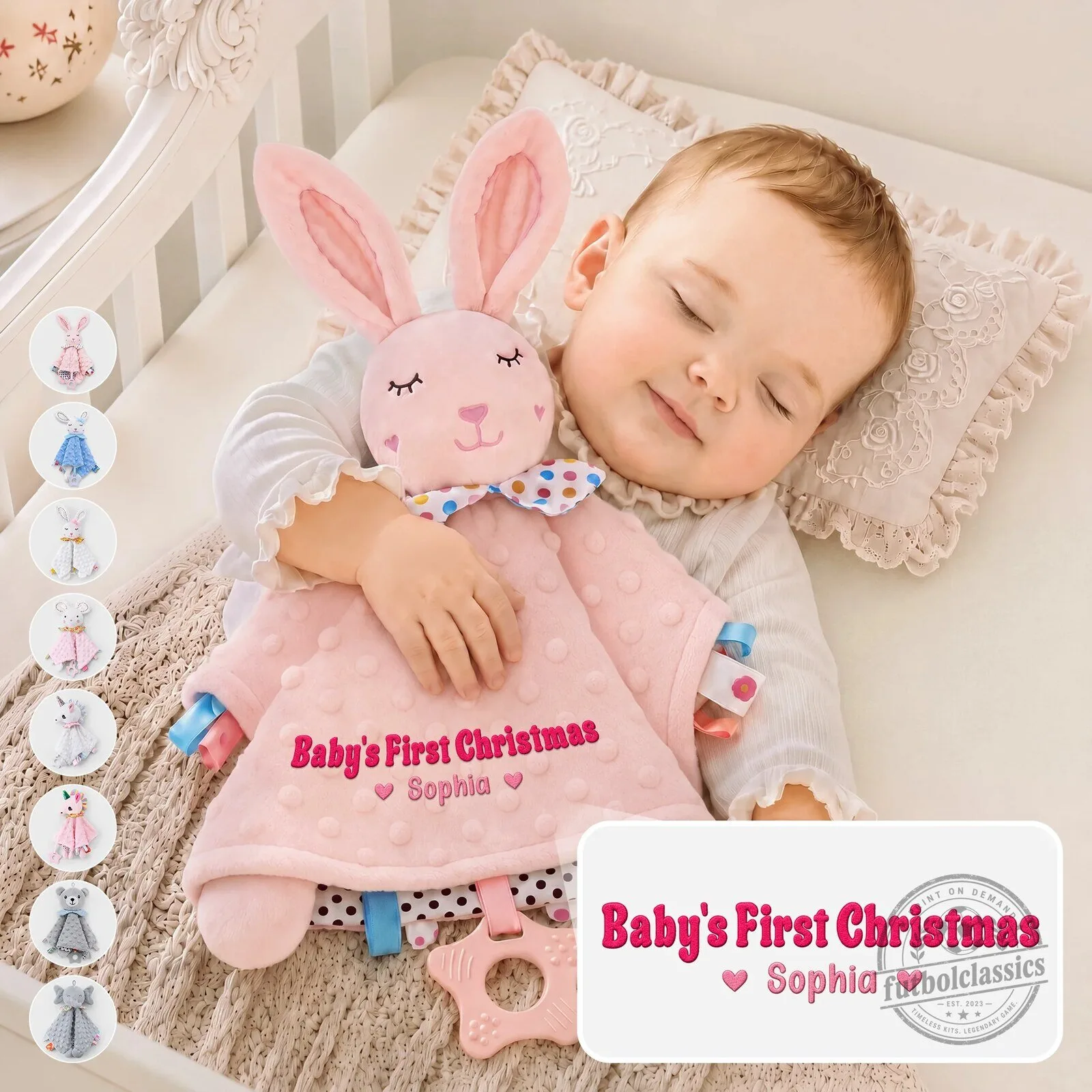 Personalized Baby's First Christmas Bunny Comforter with Custom Name