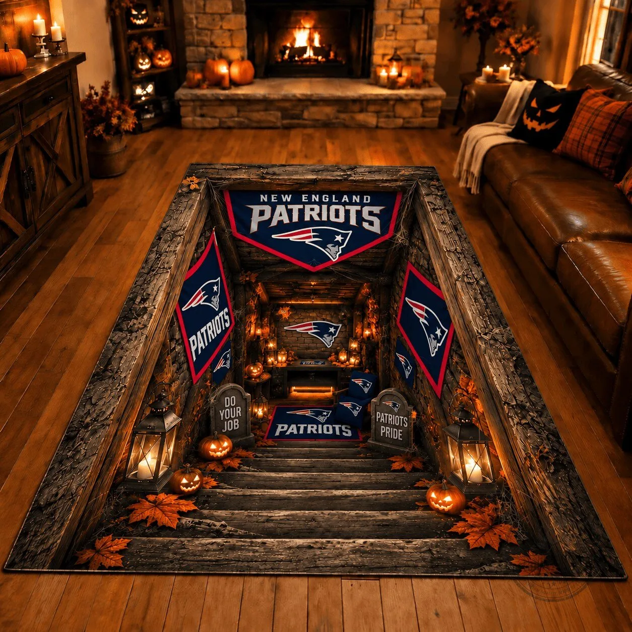 New England Patriots NFL Football Team Fan Cave Area Rug