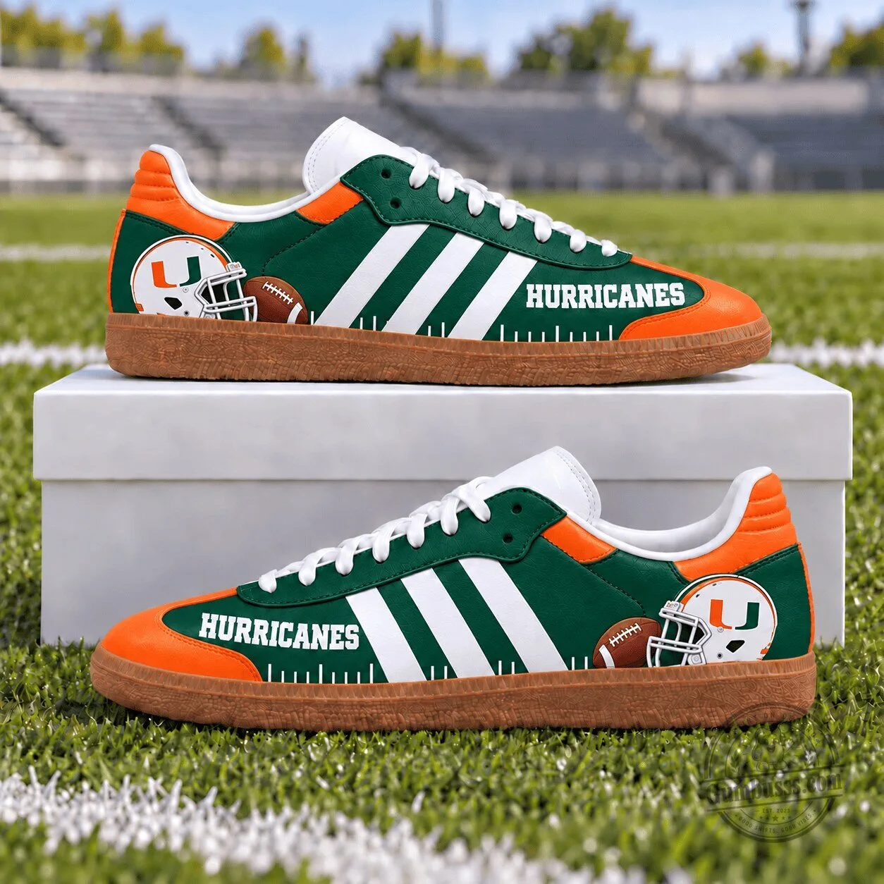 Miami Hurricanes Football Team Green and Orange Athletic Shoes 1 Miami Hurricanes Football Team Green and Orange Athletic Shoes
