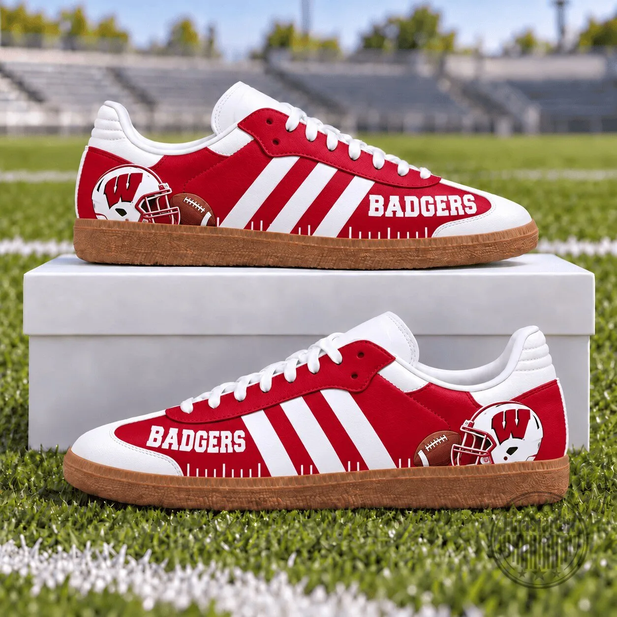 Wisconsin Badgers Football Team Red and White Striped Sneakers Shoes 1 Wisconsin Badgers Football Team Red and White Striped Sneakers Shoes