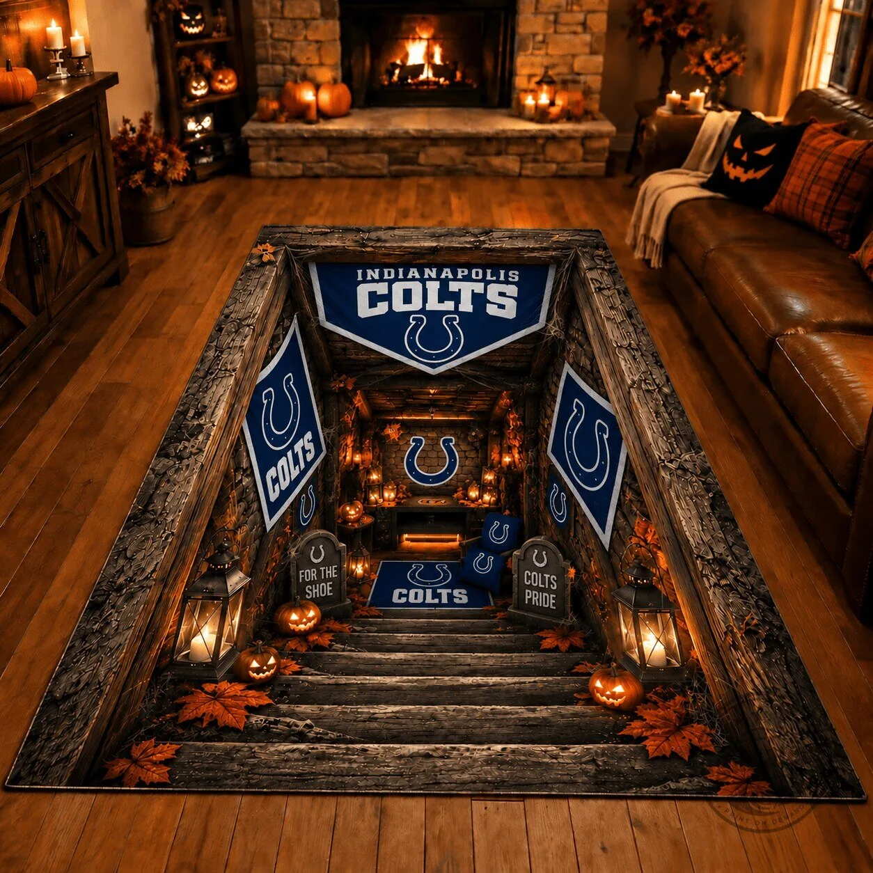 Indianapolis Colts Halloween Fan Cave Illusion Area Rug