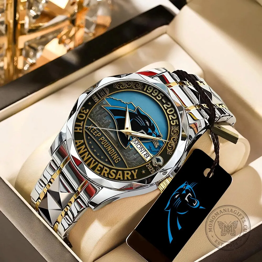 Carolina Panthers 30th Anniversary Keep Pounding Stainless Steel Watch 1 Carolina Panthers 30th Anniversary Keep Pounding Stainless Steel Watch