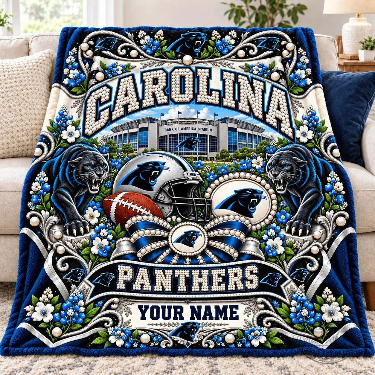 Carolina Panthers Football Team Bank of America Stadium Custom Name Blanket 5 Carolina Panthers Football Team Bank of America Stadium Custom Name Blanket