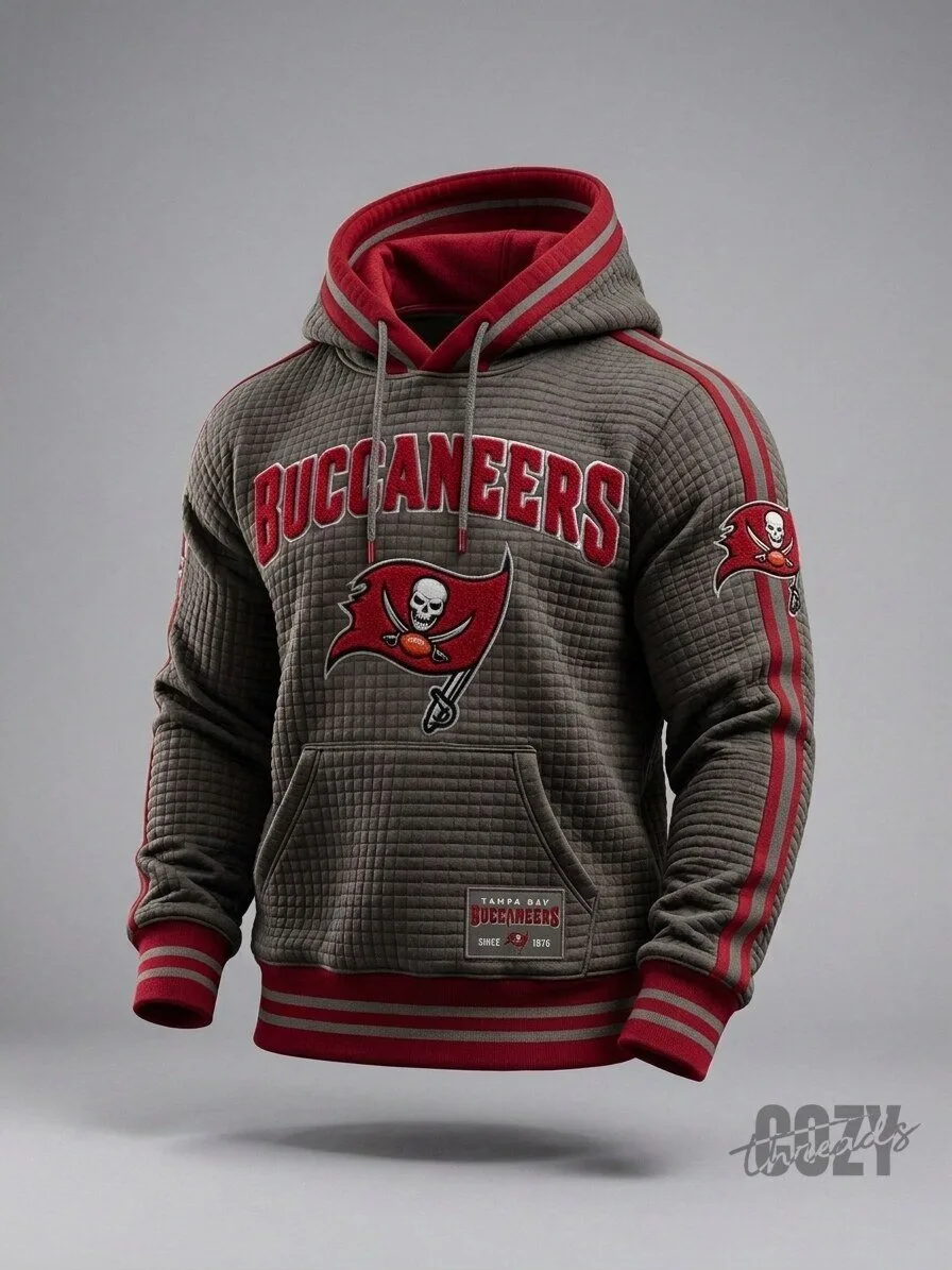 Tampa Bay Buccaneers Quilted Grey Hoodie with Embroidered Logo 1 Tampa Bay Buccaneers Quilted Grey Hoodie with Embroidered Logo